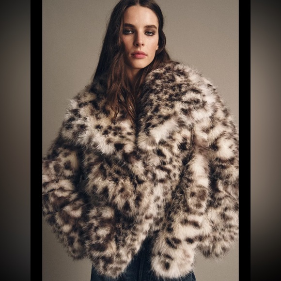 Zara faux fur animal print coat Zara Woman collection - Picture 1 of 16